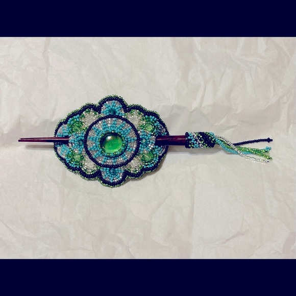 Beaded Native/Tribal Barrettes w/ Hair Pin NWOT